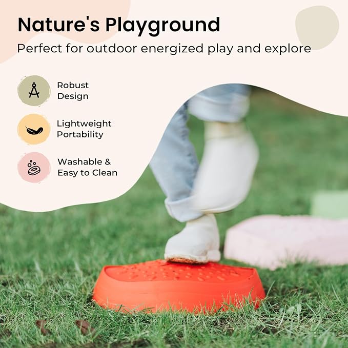 Tiny Land Stepping Stones for Kids, 5pcs Non-Slip Balance Toddler Toys | Sensory Stepping Stones for Toddlers 3-5 to Promote Balance, Coordination, and Active Play Skills Indoors or Outdoors