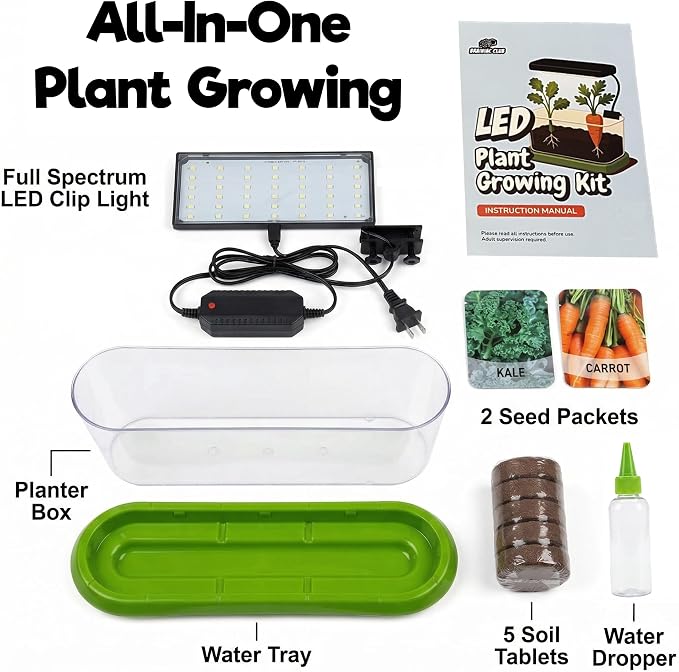 Kids Gardening Kit with LED Grow Light & Root Viewer - Kids Plant Growing Kit - Indoor Mini Garden Set - Vegetable & Herb Garden - Nature Craft for Kids - STEM Science Experiment - Grow Your Own Plant
