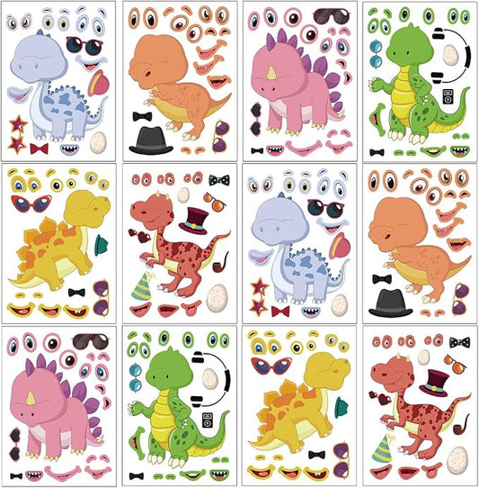24 Sheets Make a Face Dinosaur Stickers for Boys Kids Party Favors | Make Your Own Dinosaur Stickers Birthday Decorations Supplies, Toddlers Crafts Activities Gifts Goodie Bags Stuffers Games