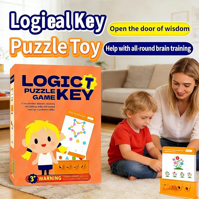 3 Levels Difficulty Toddler Preschool Educational Logic Key Toys, 64 Active Logic Flashcard Puzzles, for Kids with Card Base & Key,Logic Puzzle for Kids (3)