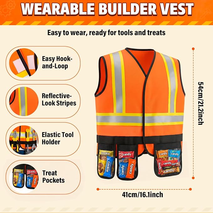 Pandapop Kids Tool Set, Costumes for Kids, Toddler Dress Up Toys | Toddler Tools with Kids Construction Vest, Hard Hat & Goggles, Kids' Dress Up & Pretend Play, Halloween Costumes for Kids