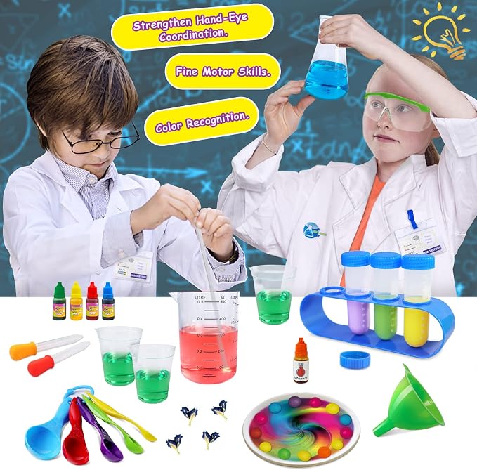 UNGLINGA 30 Experiments Science Kit for Kids with Lab Coat, Chemistry Set | S.T.E.M Toys Birthday Gifts for Boys Girls, Scientist Costume Role Play Tools Educational Learning Set