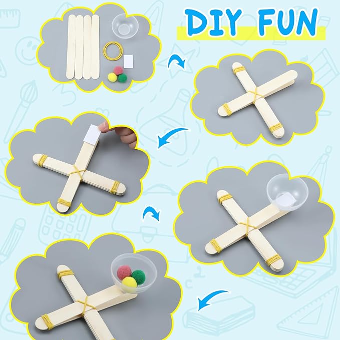 Foilswirl 36 Sets Stem Catapult Building Kit DIY Stick Catapults Craft Kits for Kids Classroom Educational and Learning Activities Camp Crafts Supplies(Colorful)