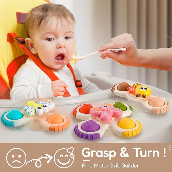 Pop Suction Cup Spinner Airplane Travel Toys for 1 Year Old Boy Girl | Novelty Spinning Tops Infant 12 18 Months,1 2 Year Old Boy Birthday Gift for Toddlers ,Sensory Baby Bath Toy Kids Ages 1-3