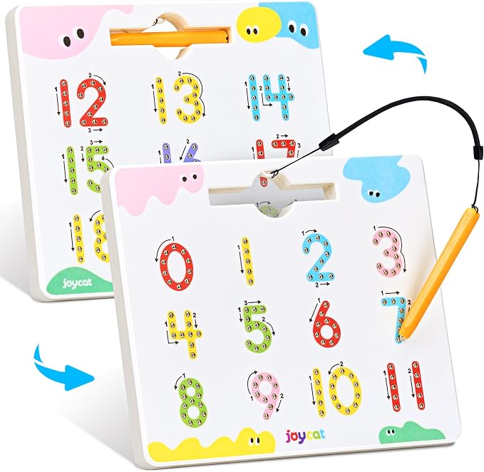 JoyCat Magnetic Number Tracing Board, Double-Sided Numbers 1-20 for Kids | 2-in-1 number writing toy for toddlers and kids; preschool math manipulative and kindergarten educational gift for ages 3-5.