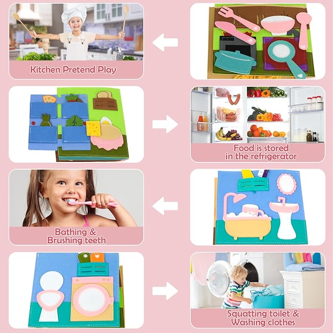 AIXMEET Toddler Busy Board, Sensory Busy Board for Toddlers 3456 Year Old, Montessori Felt Quite Book Preschool Early Learning Educational Travel Toys Autism Sensory Cloth Book