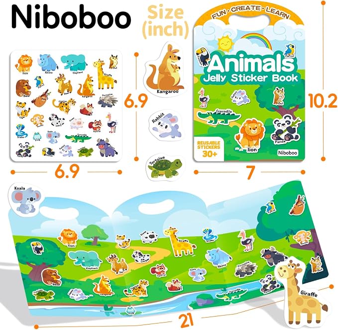 6 Pack Jelly Sticker Books for Toddlers, Reusable Sticker Books for Kids 3-6, Quiet Book for Ages 3+ Kids, Perfect Holiday & Birthday Gifts for Boys & Girls
