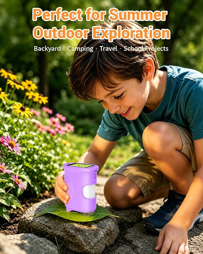 1000X Digital Handheld Microscope for Kids Portable Outdoor Toys & Gifts | 2.0" IPS Screen Magnifier, STEM Science Lab Magnifying Glass, Photo&Video Pocket Edu Toy for Boys & Girls Age 4-12, Purple