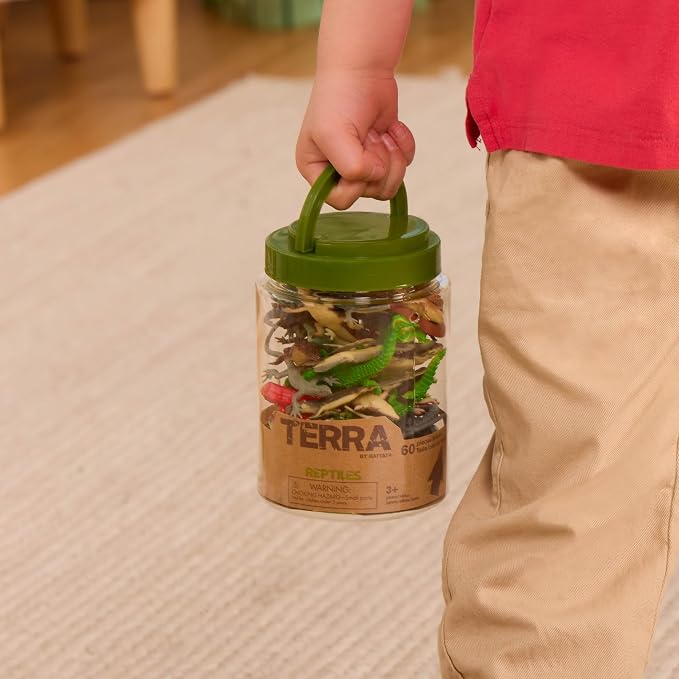 Terra by Battat Reptile Animal Tube, 60 Plastic Animal Figurines, Reptiles | Portable tube with 60 reptile and amphibian animal figures, including frogs, snakes, lizards and alligators, Tubes, 3+ Years