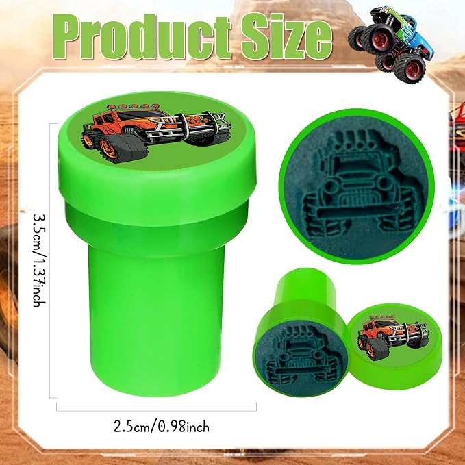 Cinrobiye 24 Pcs Monster Truck Stampers Party Favor Set, Cute Racing Truck Stamps for Kids Birthday Party, Classroom Rewards, Goody Bag Fillers, Car Racing Party Supplies, Monster Truck Themed Toys