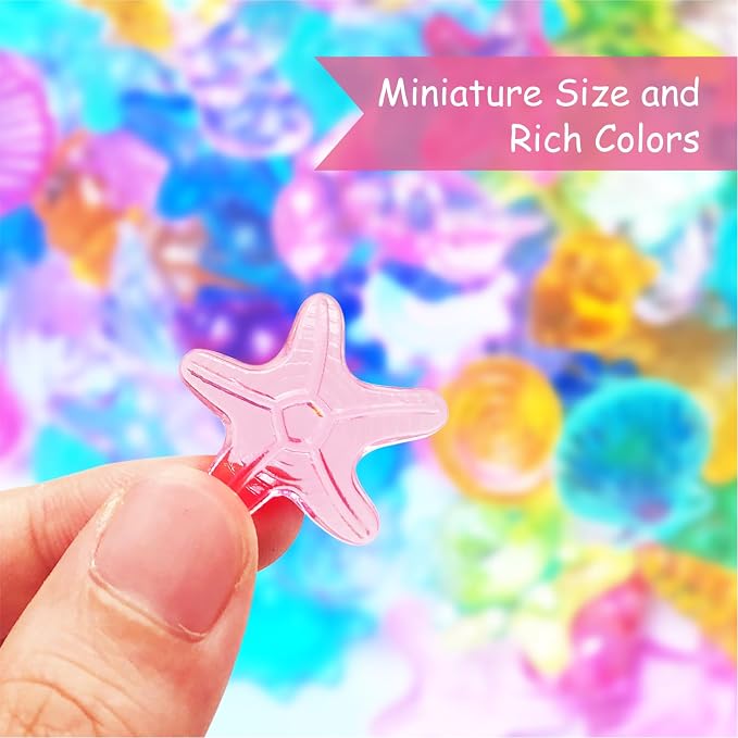 200+ Pcs Mini Sea Shell Sensory Bin Filler Diving Gem Pool Toys | Small Bulk Plastic SeaShells Decorations, Acrylic Tiny Seashells Craft, Mermaid Party Favors Bulk, 11 Colors 6 Styles Mixed