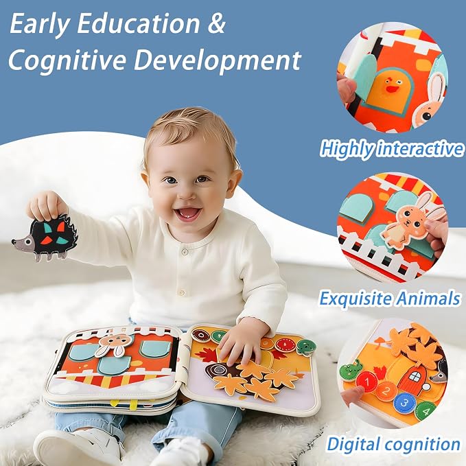 Montessori Busy Book for Toddlers 1-3 – Soft Felt Quiet Book for Sensory & Fine Motor Skills