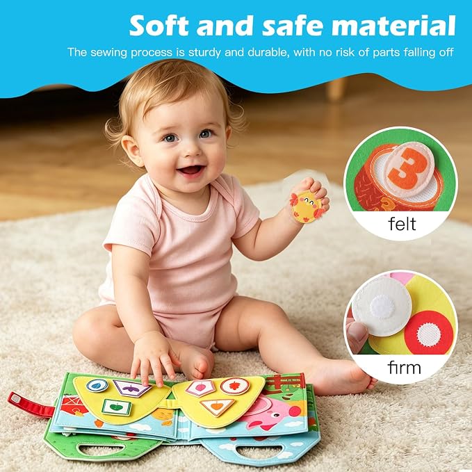 Farm Animals Busy Book for Toddlers 1-3,Montessori Toys 1 Year Old Busy Board,Felt Activity Quiet Book,1 Year Old Toddlers Gifts, Travel Toys for Toddlers 2-4, Children's Birthday
