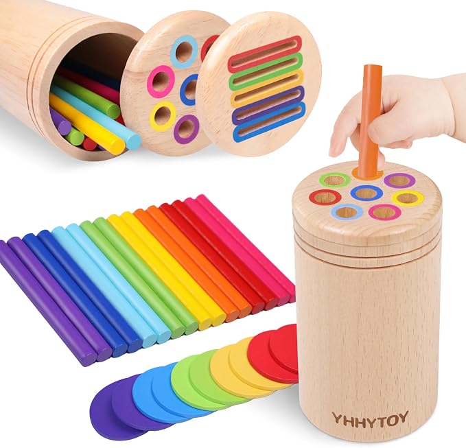 Montessori Toys for 1 2 3 Year Old, Wooden Color Sorting Preschool Baby Toy | Fine Motor Skills Toys for 1-2 Year Old, Sensory Travel Toys for Toddlers 1-3, Birthday Christmas Gift for Girls Boys Kids