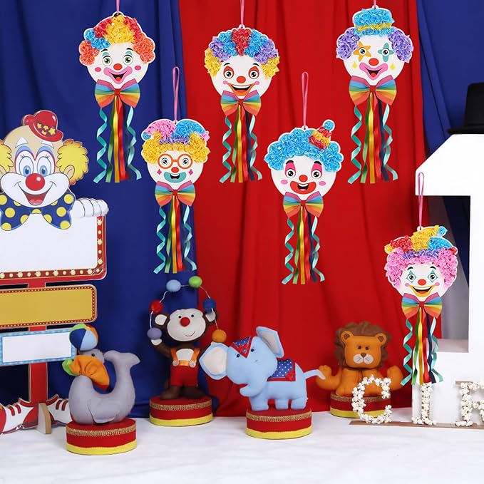 Fennoral 12 Pack Clown Craft Kit for Kids Make You Own Carnival Circus Poke in Art Craft Kits DIY Carnival Creative Activity Birthday Party Decoration