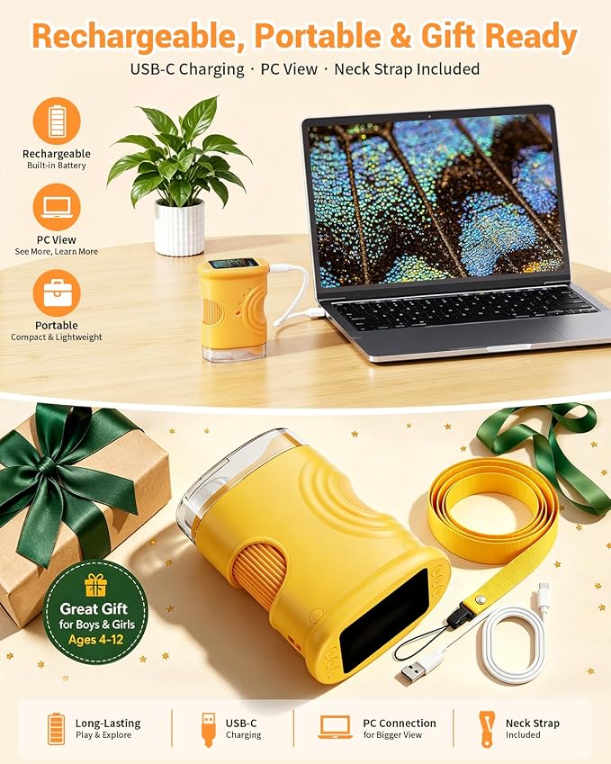 1000X Digital Handheld Microscope for Kids Portable Outdoor Toys & Gifts | 2.0" IPS Screen Magnifier, STEM Science Lab Magnifying Glass, Photo&Video Pocket Edu Toy for Boys & Girls Age 4-12, Orange
