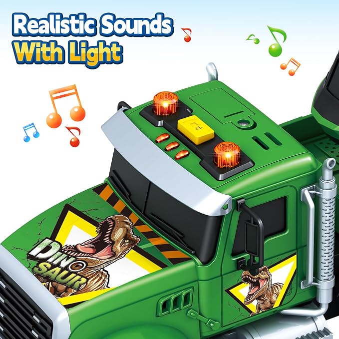 Bstoyder Toddler Boy Toys for 3 4 5 6 7 Years Kids, 21" Semi Flatbed Truck Toy with a Dinosaure Truck, Friction Powered Vehicles Toys with Lights and Sounds, Birthday for Boy Girls