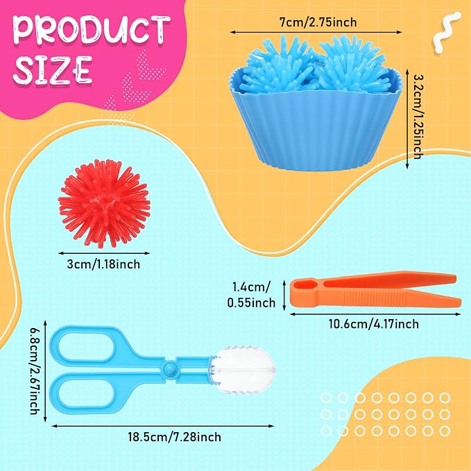 Leitee 90 Pcs Fine Motor Skills Counting Sorting Sensory Bin Filler Toy Set Matching Game Include 72 Hedge Ball 4 Tweezer 2 Scissor Clip 12 Sorting Cup for Preschool Education Train Development