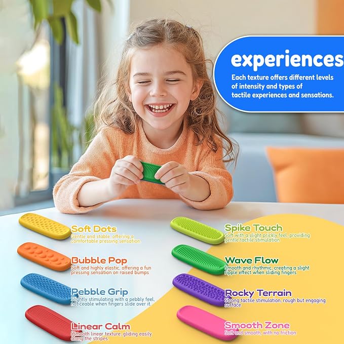 8 Pack Textured Silicone Worry Stones, Sensory Toys for Kids and Adults | Textured Silicone Worry Stones, Sensory Fidget Toys for Adults and Kids, Quiet Tactile Toys for Classroom and Office