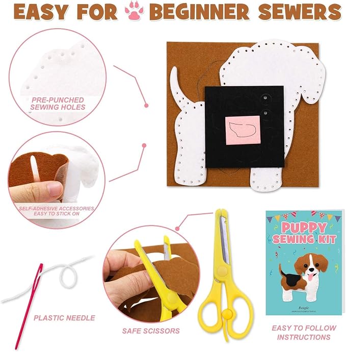 Puppy Sewing Kit for Kids –Fun Plush Toy Sewing for Girls & Boys – DIY Felt Craft Gift Set Ages 7 8 9 10 11 12