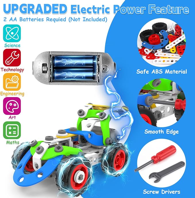 10 in 1 Electric STEM Toys for 5 6 7 8 9+ Year Old Boy Girl Birthday Gifts | Educational Building Toys for Kids Ages 4-8 5-7 8-12 Stem Activities Construction Toy for Boys 6-8 8-10 Christmas Idea Gift