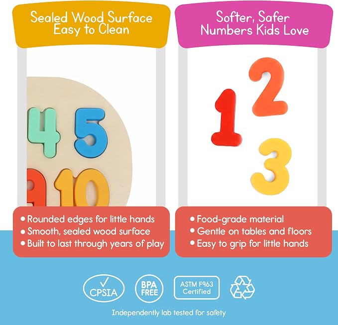 Number Puzzle for Kids, Sensory Bin Insert for Sensory Tables, Silicone Numbers, Wooden Fine Motor Learning Toy
