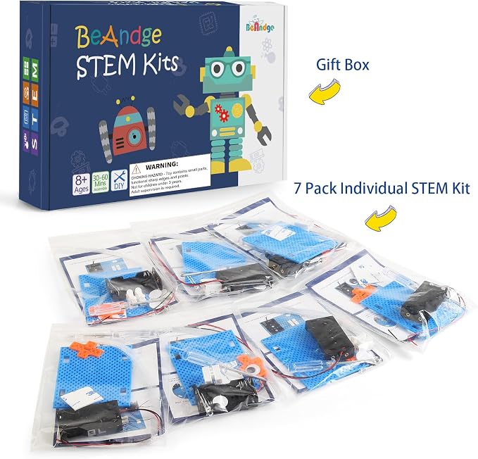 7 Set Bulk STEM Science Kits, STEM Toys for Kids Crafts Classroom | Circuit Kit for Boys Girls Gifts, Fiber Optic Lights Experiments for 4th 5th Grade, Group Activities Projects Party Favors