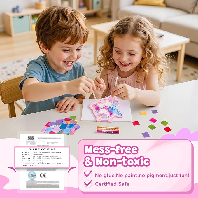 JoyCat Poke Art Wind Chime Craft Kit for Kids, 6 Magical Figures | Poke colorful fabric into 6 magical figures, then add chime pieces to create hanging room decor with gentle sound.