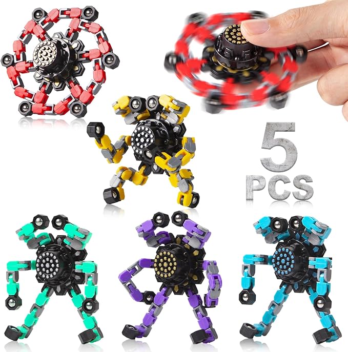 5 Pcs Transformable Fidget Spinners Toys for Kids and Adults, Stress Relief Sensory Toys for Boys and Girls Fingertip Gyros for ADHD Autism Quiet Airplane Travel Toys Essentials Party Favors