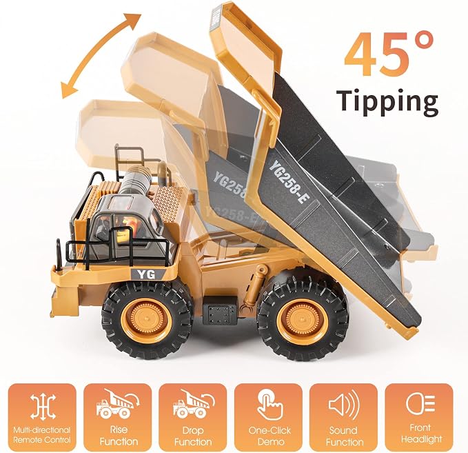 DDAI Remote Control Construction Dump Truck Toy - RC Dump Truck Toys- Construction Toys Vehicle- RC Truck Toys for 8 9 10 11 12 Year Old Boys and up- Toy Trucks