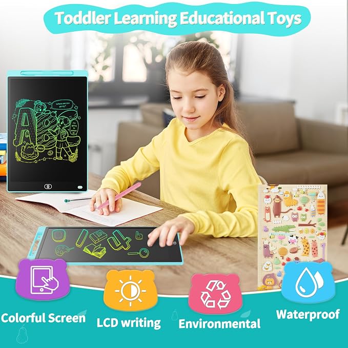 Genialba LCD Writing Board 10 Inches, Colourful Electronic Tablet, Portable Erasable Drawing Board, Graphic Tablet for Children's Games 3 4 5 6 7 Year Old Kid Boys Girls (Blue)
