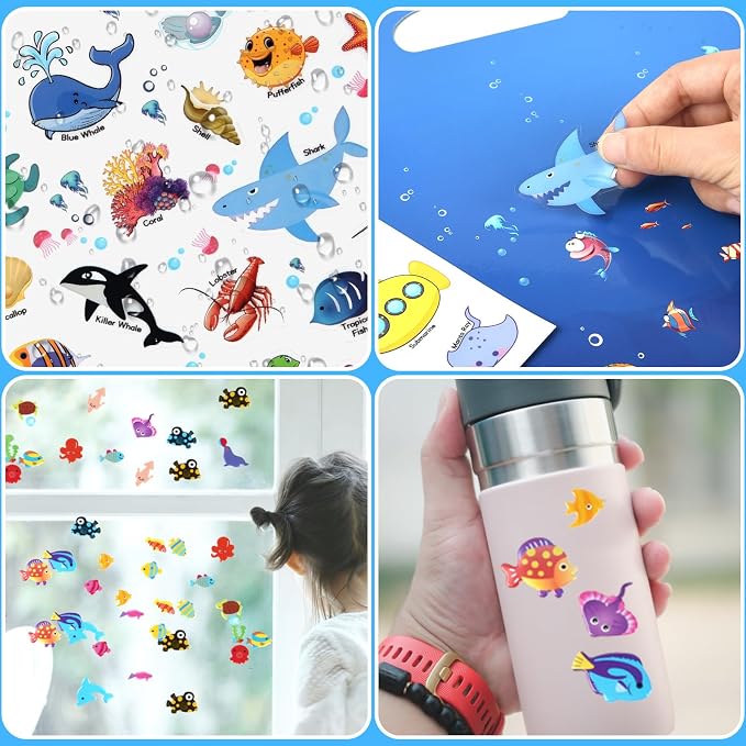 ASTARON Reusable Puffy Sticker Book，88 pcs Ocean Stickers Educational Toy | 88 pcs Reusable Sticker,Waterproof Jelly Stickers, Portable Travel Toys,Educational Sensory Learning Toy,Gift for Boy Girl