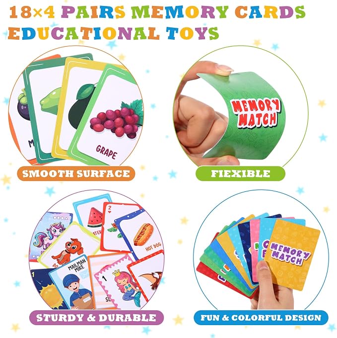 Zubebe 8 Sets Memory Matching Card Game Ages 8+, Family Party Game,Style 1 | Learning Toy with Animal Dinosaur Food Themes, Ideal for Family Night Classroom Prizes Party Favors, Builds Memory Skills