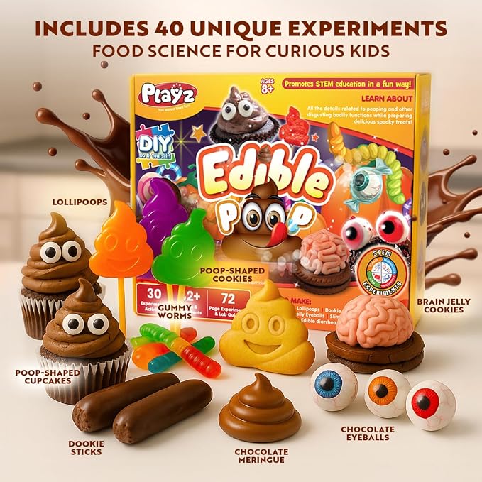 Playz Edible Poo Candy Making Kit for Kids Age 8-12 Years Old with 30+ Fun | Science Experiments, DIY Chemistry kit for kids Chocolate, Rock, Gummy, Slime candy maker, STEM Toys/gift for Girls and Boys