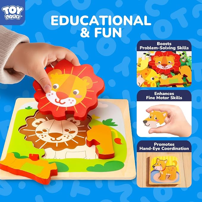 TOY Life Wooden Puzzles for Toddlers 2-4, Montessori Toys for 1 2 3 Year Old Boys Girls, Animals Puzzles Educational Learning Toys 2 Year Old, Toddler Birthday Gifts Toy for Baby Girl Boy 6M+