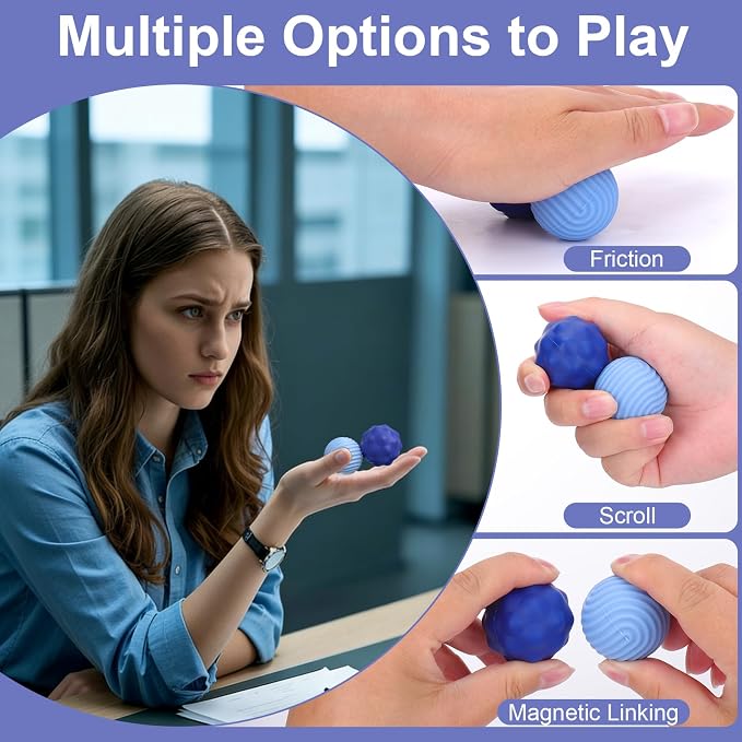 BUSOHA Silicone Magnetic Fidget Balls - 2 Pack Large Fidget Toys | Unique Textures Sensory Support,Quiet and Silent Stress Relief,Lightweight,Office,Travel,Autism,Anxiety,ADHD