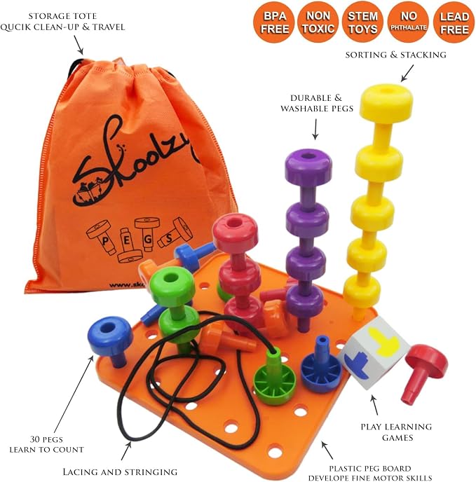 Skoolzy Peg Board Toddler Stacking Toys - Plastic Peg Board Toddler Toys