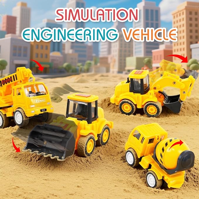 Veslier 9 in 1 Construction Truck Toys with Sounds and Lights in Carrier Truck, Push and Go Vehicles, Birthday Gift for Toddler Boys and Girls Ages 3 4 5 6 Years Old