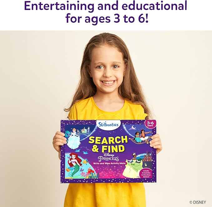 Skillmatics Search and Find Preschool Toy – Disney Princess, Gift for Kids | Write & Wipe Mats, Back to School, Learning & Educational Toy, Handwriting Aid, Toddlers & Kids, Arts & Crafts, Ages 3, 4, 5