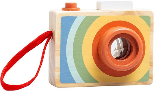 Pearhead Wooden Kaleidoscope Camera Toy, Pretend Play Toddler Toy | Click Button, Soft Strap, Creative Learning, Montessori-Inspired Design, Ages 12M+