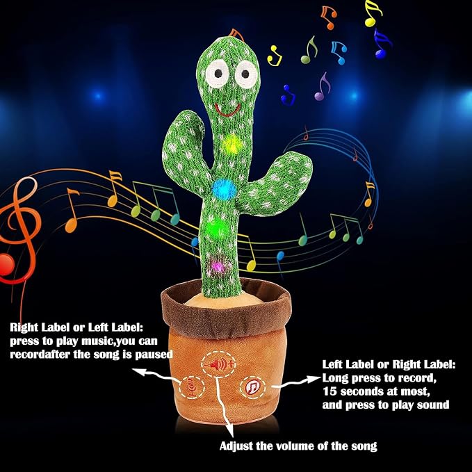 Emoin Talking Cactus Toy, Dancing Cactus Baby Toy | Mimicking Recording Repeating What You Say, Educational Interactive Baby Boys Girls Toys, Volume Adjustment