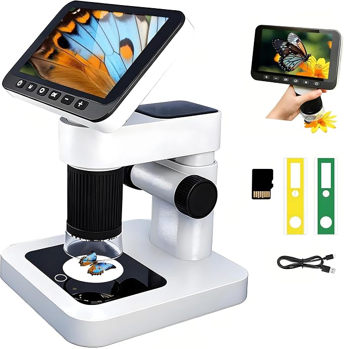 HoverBots Digital Microscope for Kids with 32 GB TF Card | 4.5" Screen Rechargeable Handheld Microscopes, Portable Educational Science Kits for Boys Girls Student Children