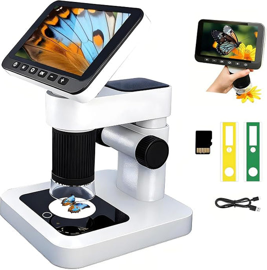 HoverBots Digital Microscope for Kids with 32 GB TF Card | 4.5" Screen Rechargeable Handheld Microscopes, Portable Educational Science Kits for Boys Girls Student Children