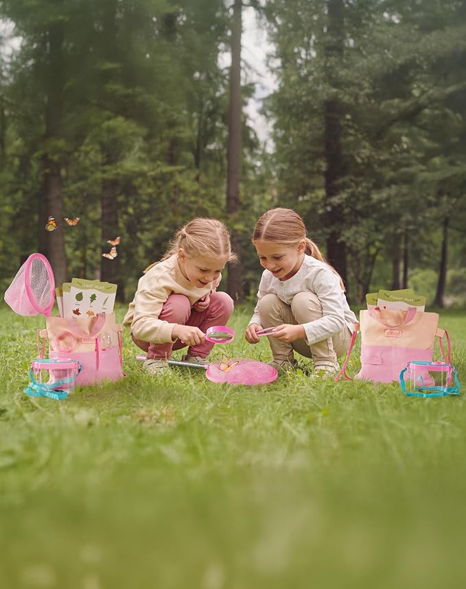 ROBUD Pink Dual Bug Catcher for Kids, Bug Catching Kit with Bag Kit, Pink Outdoor Exploration Set for Camping, Montessroi Toy for Kids Coming Closer to Nature, WRP60