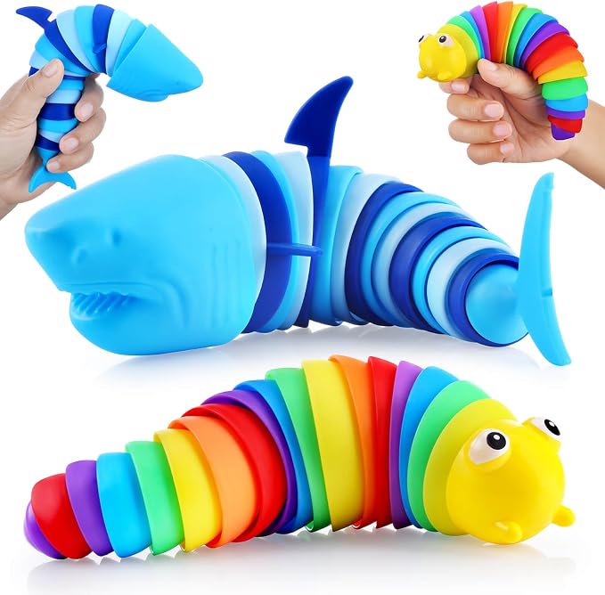 Kabvy Sensory Slug and Shark Fidget Toys, Stress Relief Toys for Kids 3+ | Slug & shark sensory fidget toys, autism & ADHD anxiety relief, travel play, classroom prizes, party favors, ages 3+