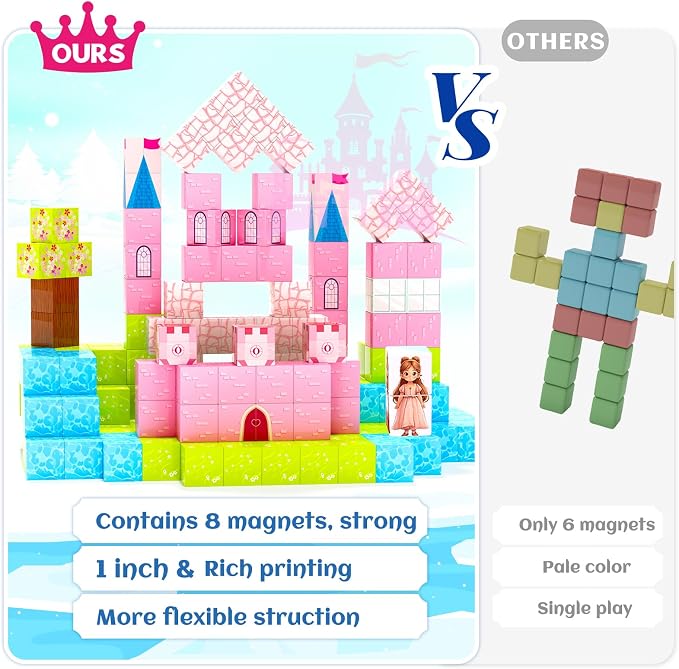 Hiwawind Updated Princess Magnetic Blocks for Girls, Princess Castle Magnetic Building Toys, STEM Montessori Sensory Toys for Toddlers 3-4 5-6 7-8, Creative Birthday Gifts for 3+ Year Old Girl