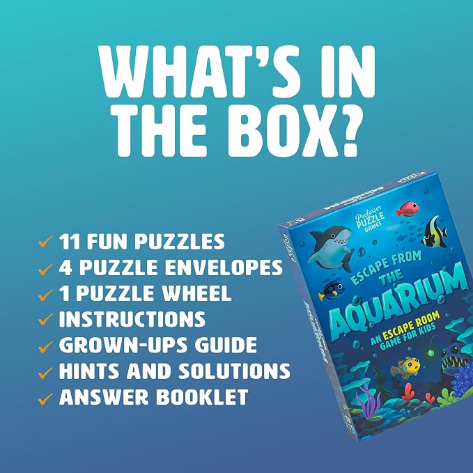 Professor Puzzle: Escape from The Aquarium - Escape Room Game, 11 Logic-Number-Observational Puzzles, Co-Op Underwater Adventure, Kids 8+, 1-6 Players