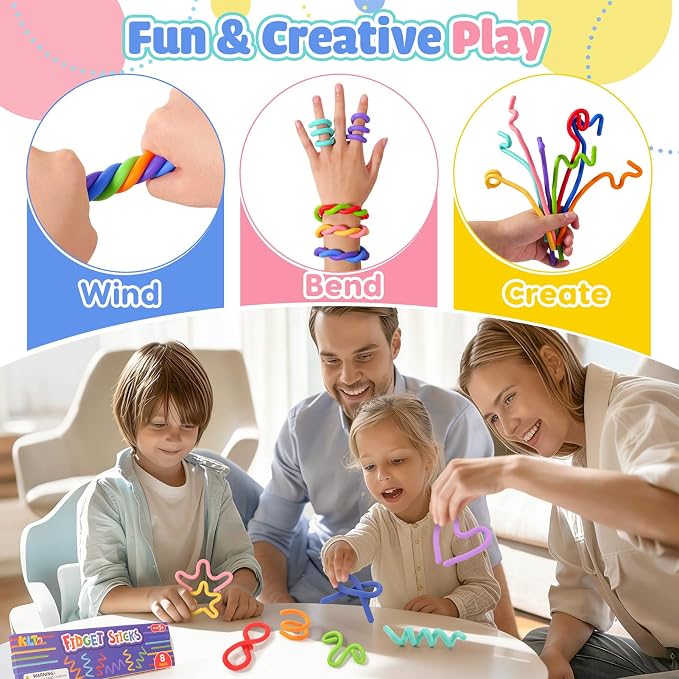 Sensory Toys Fidget Sticks for Kids: 8 Pack Creative Silicone Fidget Sticks - Quiet Desk Fidgets for Classroom Prizes - Fidget Toys for Autism ADHD Stress Relief - Calm Down Back to School Supplies