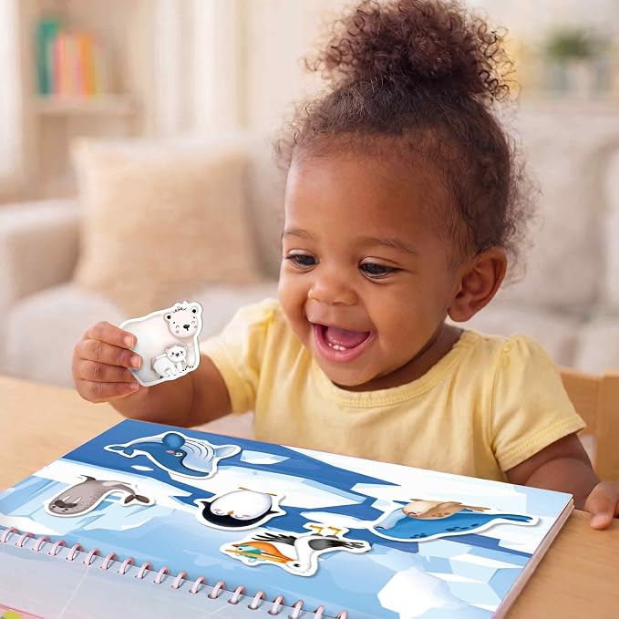 Jelly Sticker Books for Toddlers 3-5 - 40+ Reusable Stickers Busy Book | 10 Animal Topics - Waterproof Washable Toddler Activity Book - Learning Toys for Shapes, Colors, Matching, Animals