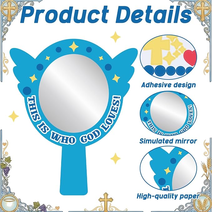 MotiMind 24 Sets This Is Who God Loves Mirror Craft Kits Engaging Religious Craft Activity Mirror Decorative Stickers DIY for Fun VBS Home Church Family Educational Projects Activities Events Creation